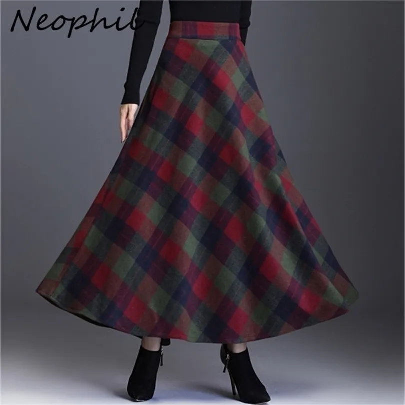 Neophil Woolen Warm Plus Size 3XL Plaid Faldas Invierno Mujer Inglaterra Estilo Bolsillos Midi Plisado A Line Tartan S9216 220401