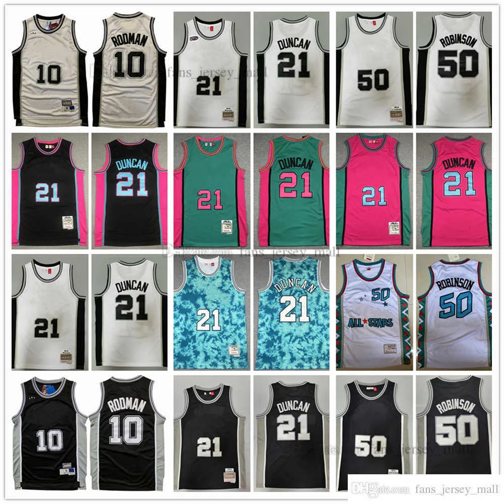 Maillot de basket rétro Tim 21 Duncan maillots Dennis 10 Rodman David 50 Robinson couleur blanc noir cousu 1998-99 1995