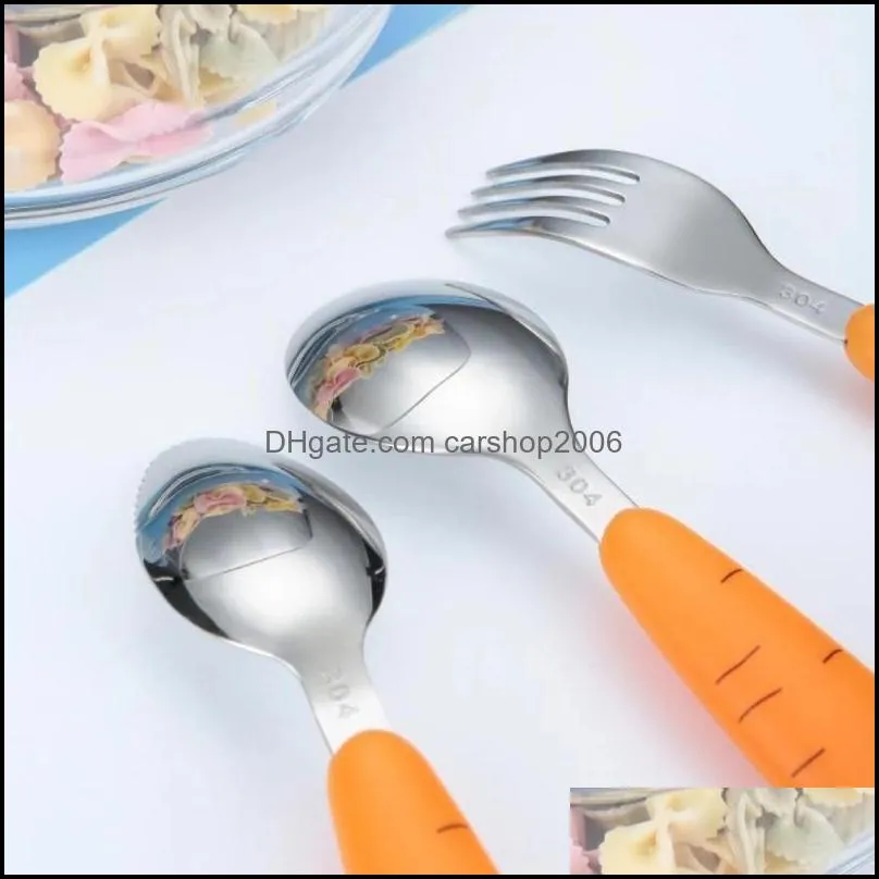 children utensil baby tableware set infant food feeding spoon fork easter carrot cartoon shape toddler dinnerware kids cutlery