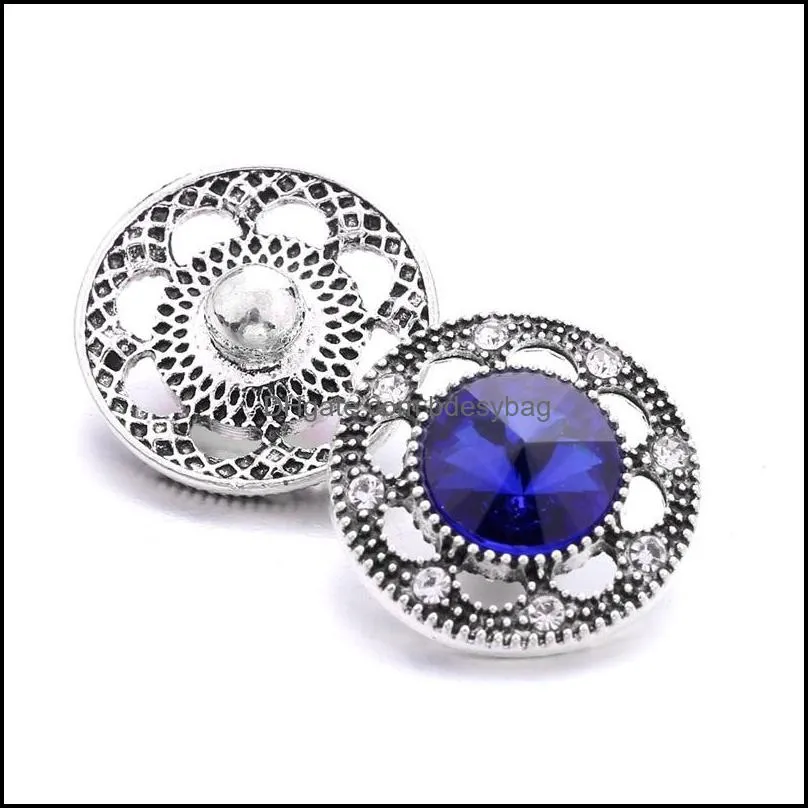 rhinestone fastener 18mm snap button clasp old way hollow alloy metal charms for snaps jewelry findings suppliers