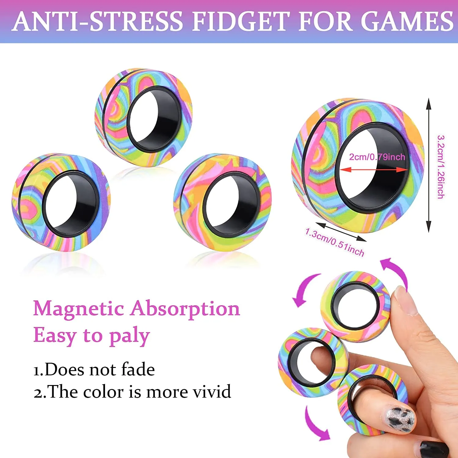  Juego de 9 piezas de anillos magnéticos para adultos, paquete  de juguetes antiestrés para TDAH, anillos giratorios para terapia de alivio  de la ansiedad, juguetes para adolescentes y niños de 9