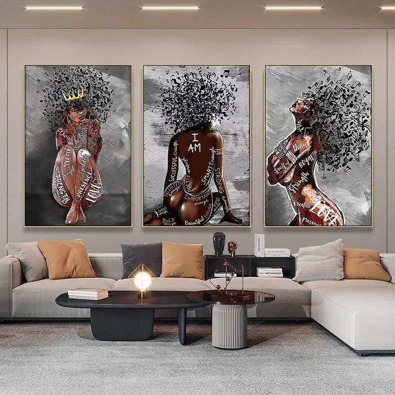 Pinturas abstratas garota africana lona pôsteres e impressões símbolo de música mulher negra pintura de parede imagens para decoração de casa