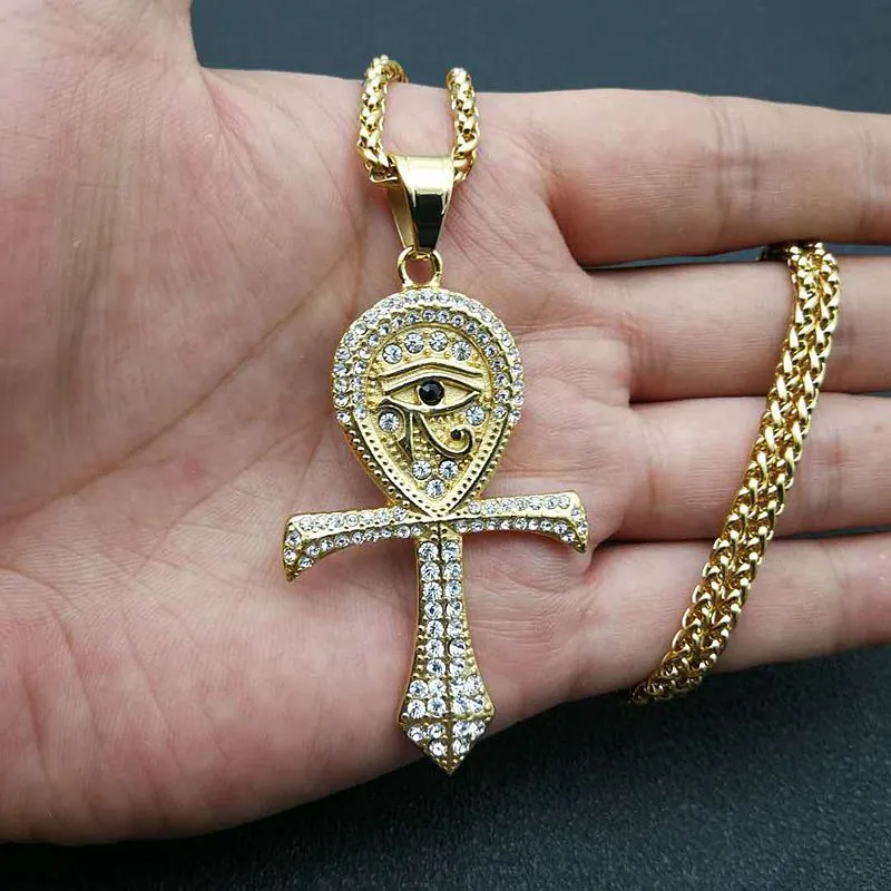 Collana con ciondolo Ankh grande in oro: medaglione con chiave del Nilo, gioielli egiziani in argento sterling - Italia