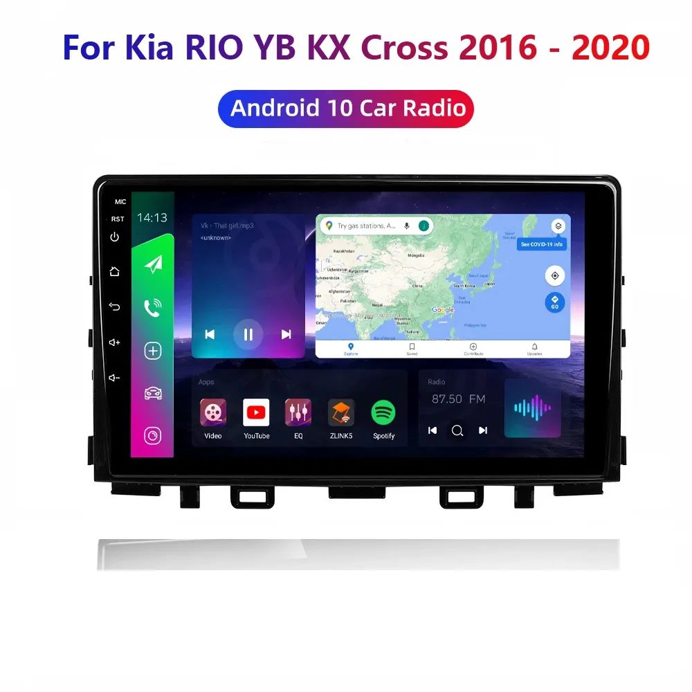 9 tum Factory Android 10 bilvideo-DVD-spelare för Kia Rio 2016-2018 Multimedia GPS Navigation System