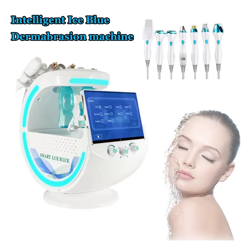 7 i 1 intelligent isblå dermabrasion syre jetskal rengöring maskin hydradermabrasion skönhet hudvård analysator maskin