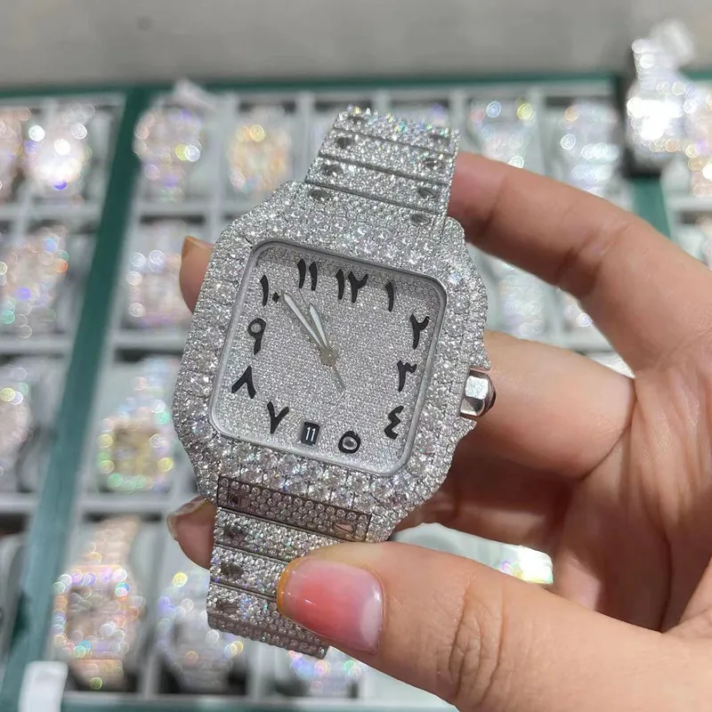 Uhrwerk mit Diamantuhren, Luxusuhrwerk, Herrenuhr für Herren, Iced Out-Uhr, Moissanit-Armbanduhr, mechanische Automatik-Designeruhren, Hi O20H