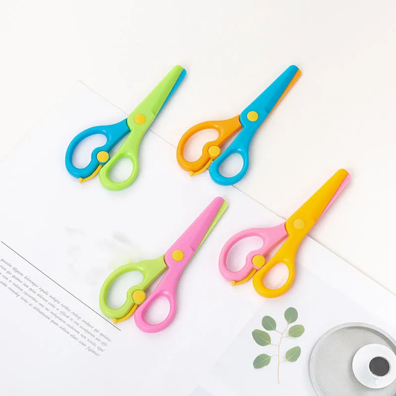 Мини -безопасность пластиковых ножниц круглое головокружение ножницы канцелярские товары Студенты Дети Сделай DIY бумага Резуча
