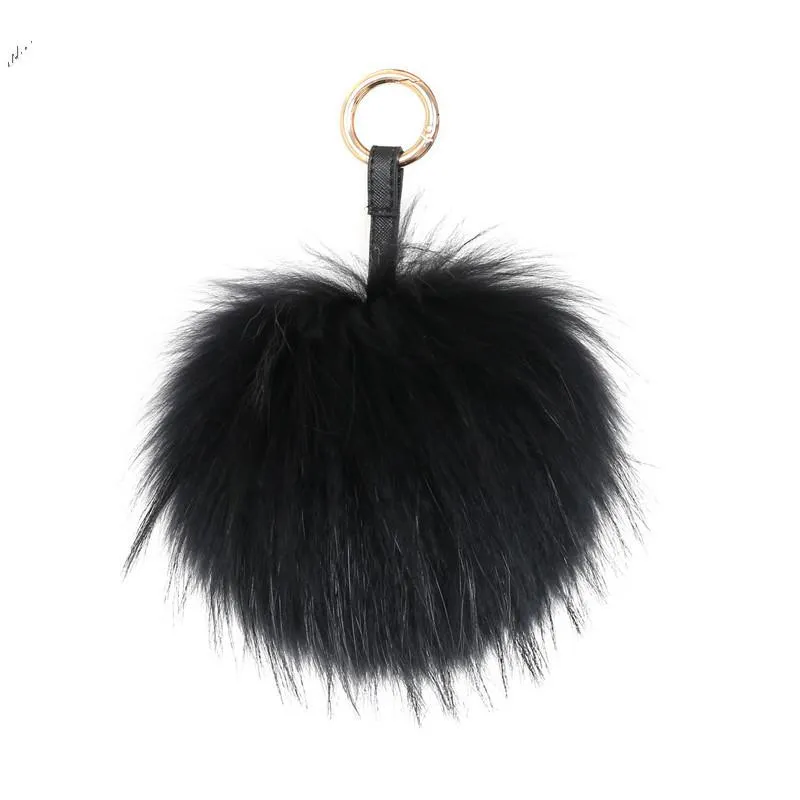 Sleutelhangers pluizig echt bont bal sleutelhanger bladerdeeg Craft DIY pompom zwarte Pom sleutelhanger UK charme vrouwen tas accessoires cadeau