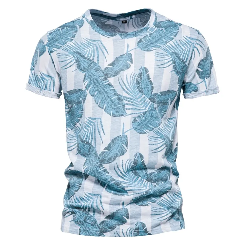 AIOPESON Feuille Imprimer Hommes T-shirts 100% Coton Hawaii Oneck Top T-shirts pour Hommes Qualité Casual Mode Été Hommes Vêtements 220704