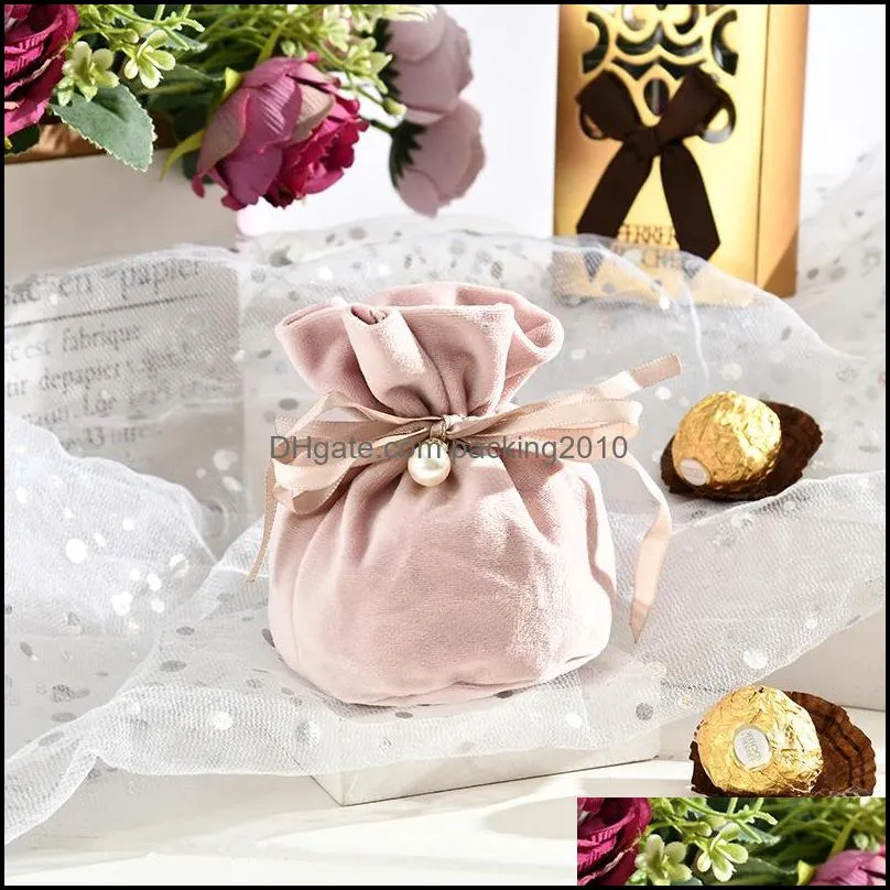 flannelette pearl bag jewelry packaging gift candy wedding party goodie packing favors pouches drawable bags present sweets pouches