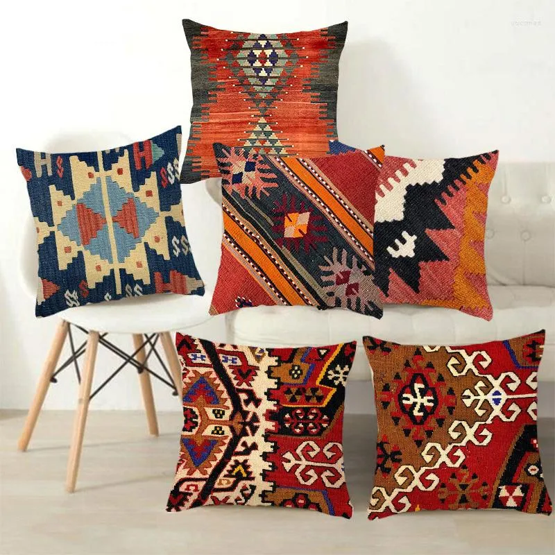 Oreiller/décoratif bohème jeter des oreillers cas turquie Style persan lin tapis peinture couverture pour canapé-lit décor à la maison taies d'oreiller