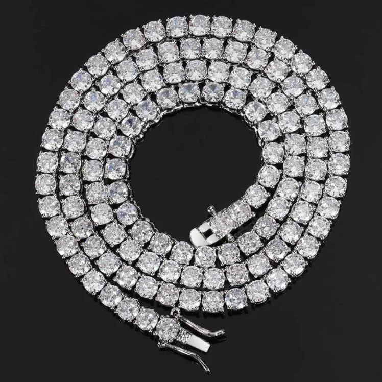 14K White Plated Gold Chains Men's Hip Hop 4mm Tennis Chain med en rad Diamond Micro Inlaid Diamonds -halsband