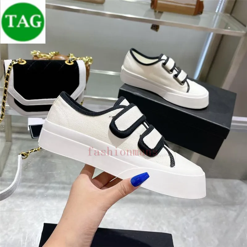 2022 Fashion casual shoes cnel Seasonless Canvas Double Strap Sneaker green triple white black women designer sneakers low luxury womens trainers US 5-10