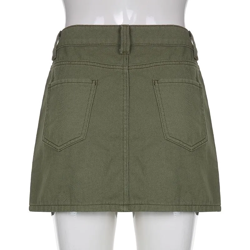 DHgate.com:Y2K Green Cargo Jeans Pockets Bandage Low Waisted