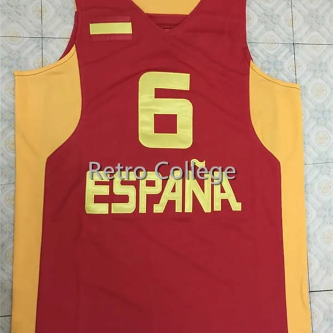Xflsp 6 Ricky Rubio Team Spain Maglie da basket ricamate con ricamo retrò di ritorno al passato Personalizza qualsiasi numero di taglia e nome del giocatore