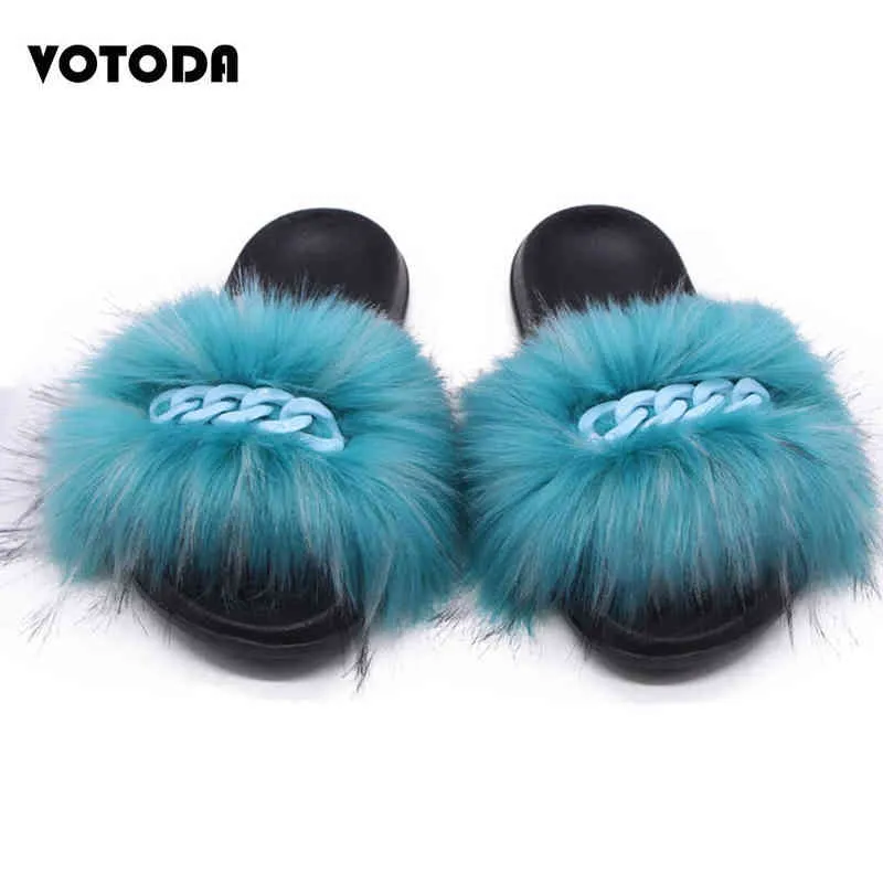 Chinelos Verão Moda Colar De Pele Feminina Faux Slides Fluffy Guaxinim Flip Flop Peludo Cabelo Falso Sandálias Menina Sapatos Baixos 220708