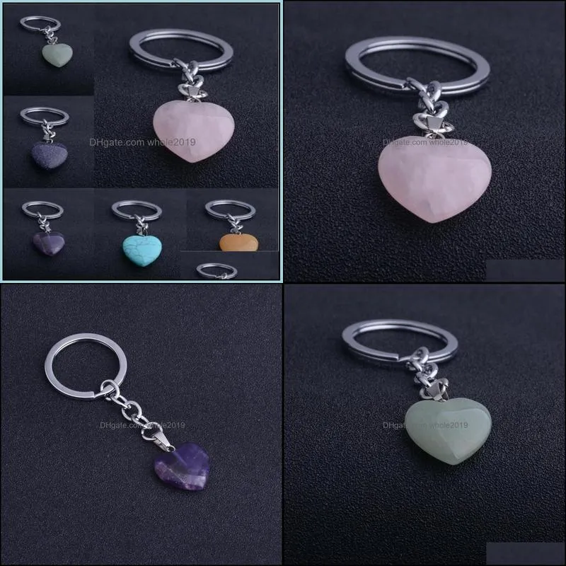 heart-shaped natural crystal stone keychain reiki healing keyring key chain stone pendant jewelry gifts