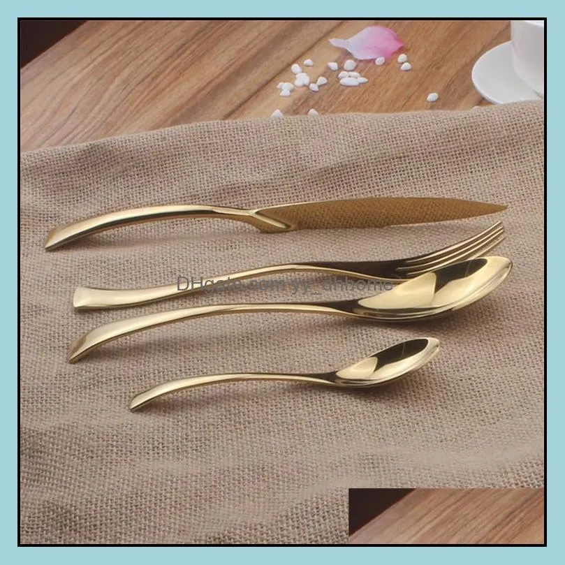 4pcs wedding gold tableware set gold knife fork spoon set stainless steel glossy gold flatware set