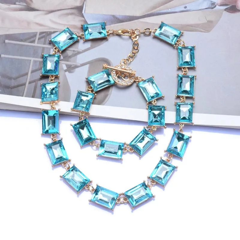 Halsreifen Lila Gelb Blau Glas Kristall Halsketten Schmuck Für Frauen Einfache Aussage Charme Halskette FemmeChokers