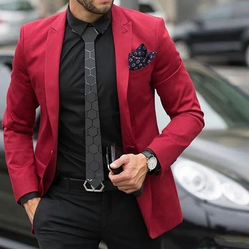 Men s 1 Piece Wine Red Slim Fit Casual Tuxedo Jacket for Wedding or Groom Wear