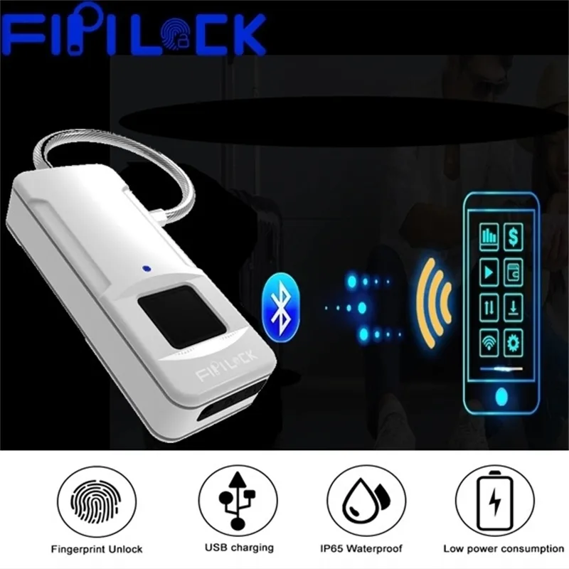 Fipilock Smart Bluetooth Serrure d'empreintes digitales Porte biométrique électrique USB Rechargeable Étanche Accueil Lage Case Y200407