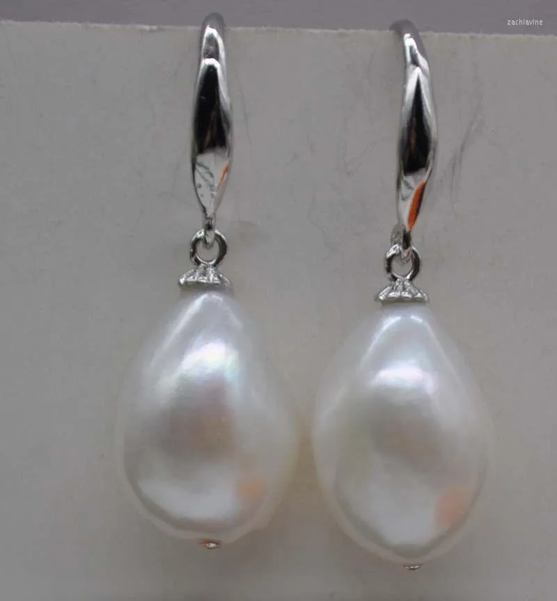 Boucles d'oreilles en argent tibétain, perles d'eau douce baroques blanches rares naturelles de 10 à 14mm, lustre suspendu