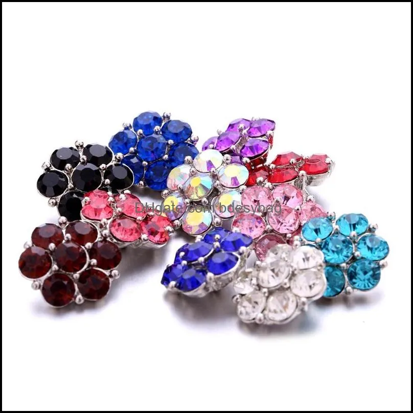 Clasps Hooks Radiant Colorf Rhinestone Chunk Clasp 18Mm Snap Button Zircon Flower Charms Bk For Snaps Diy Jewelry Findings Bdesybag Dhtmj