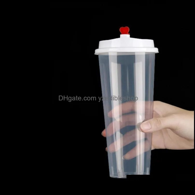 700ml 24oz disposable plastic cups dinnerware cold drinks juice cup thicken transparent drink mug with lid by sea pad11709