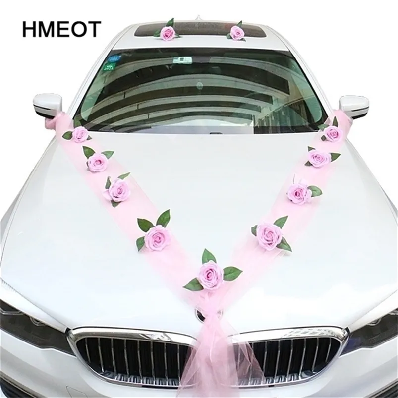 Hausgemachte DIY künstliche Blume weiße Hochzeit Auto Dekoration Türgriff Bänder Seide Eckblume Galand mit Tüll Geschenke Set 220406