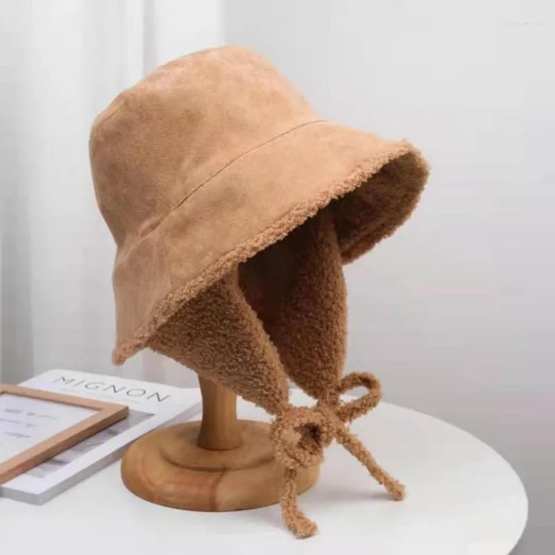 Cappelli a Tesa Larga in Pelliccia di Agnello Cappello da Pescatore Donna Sole Termico Elegante Protezione per le Orecchie Spesso Panama Abbigliamento Accessori Femminili Elob22