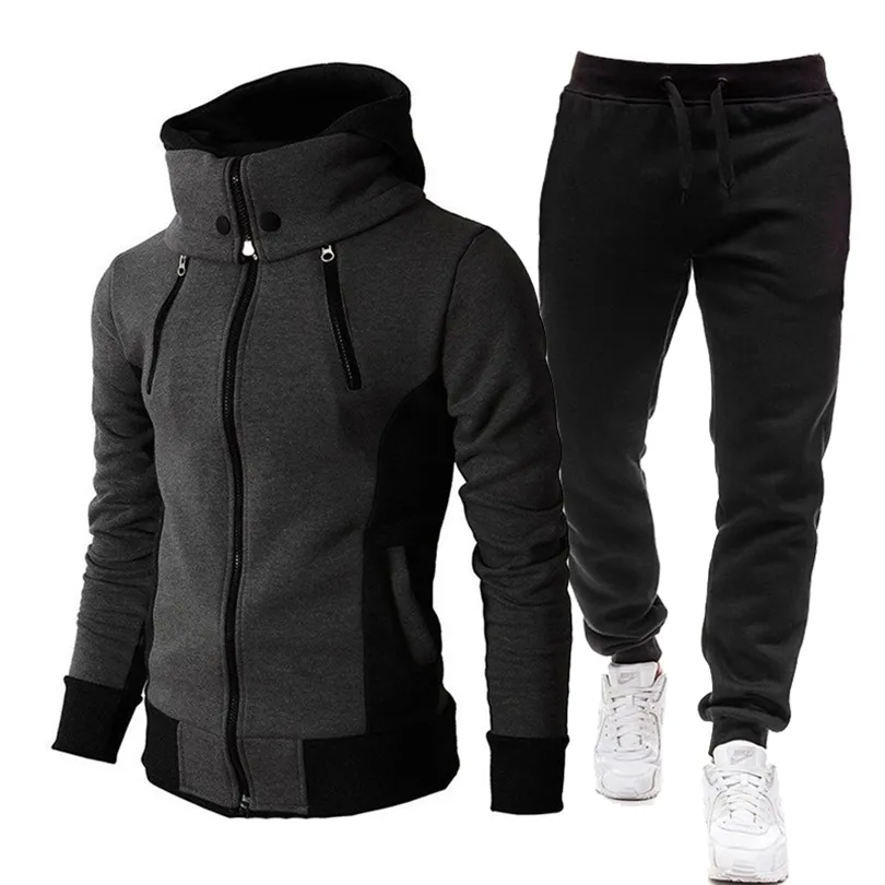 Automne Winter Tracksuit Men Suit Casual High Callor Hoodie Pant Pantwear Sports Male Male Childhirts Sweatshirts Sweats Two Piece 220815