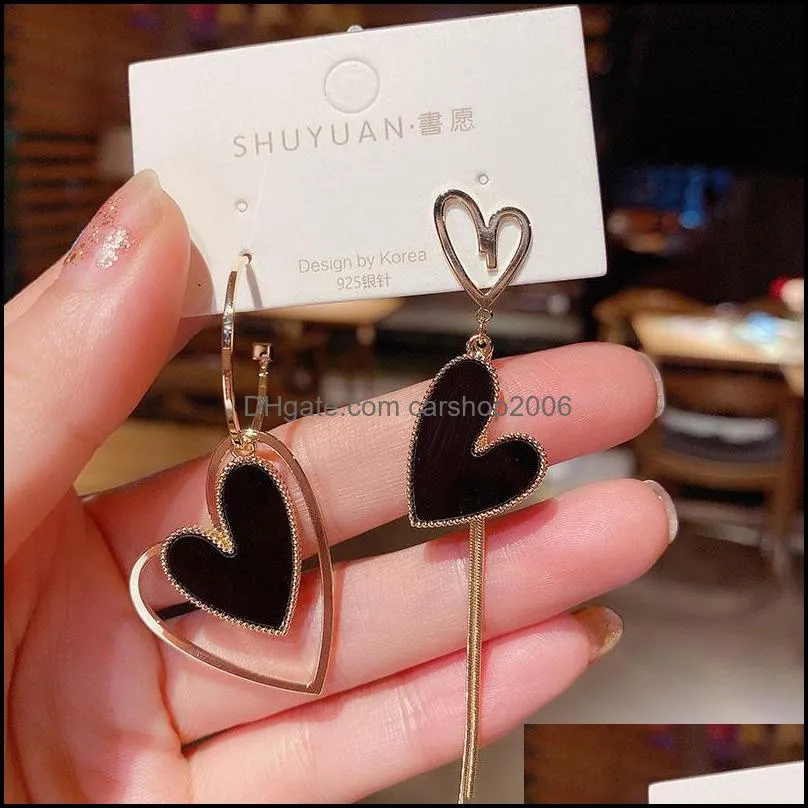 korean fashion jewelry earrings asymmetric love oorbellen statement tassel heart-shaped earring for women gift