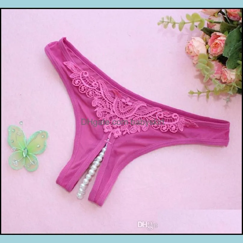 2pcs/lot 6 Colors Sexy Underwear Pearl Open Crotch Panties Flower Bikini Thong G-string T-back Panties Briefs Ladies Women Lingerie