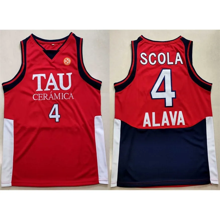 Nikivip Luis Scola #4 Tau Ceramica Retro baskettröjor Herr Sömda anpassade valfritt nummernamn