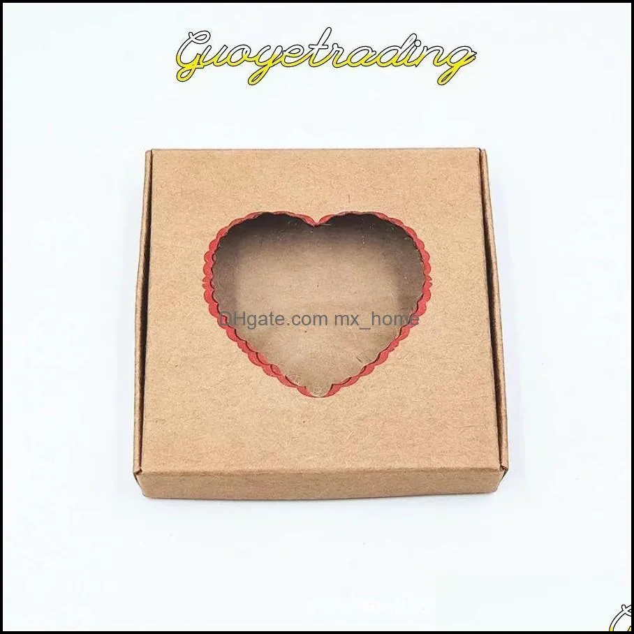Pakoopie packaging box hair accessories jewelry small gift boxes kraft paper earrings necklaces storages opended window & pre-printed and vairious patterns or