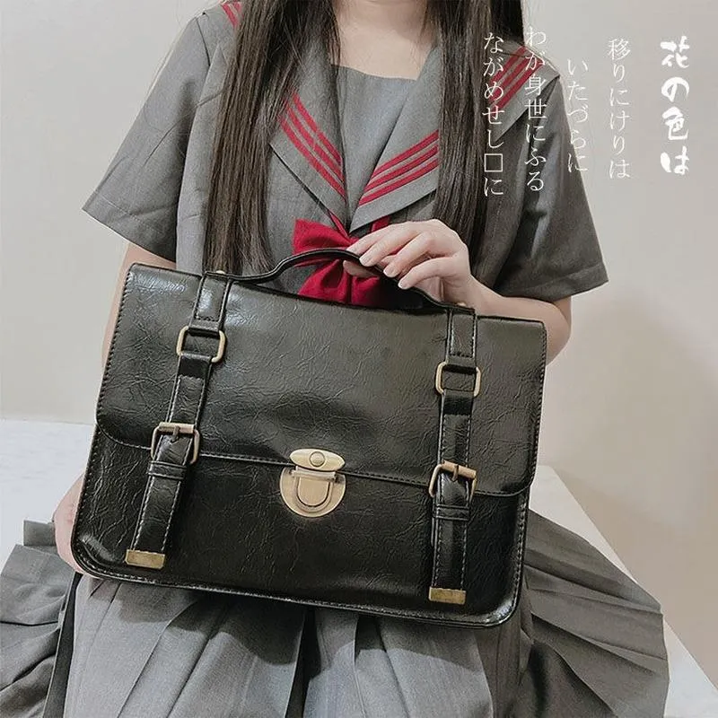 Evening Bags Japanese Preppy Style JK Uniform Shoulder School Women PU Leather Large Briefcase Tote Handbag For Girls BackpackEvening