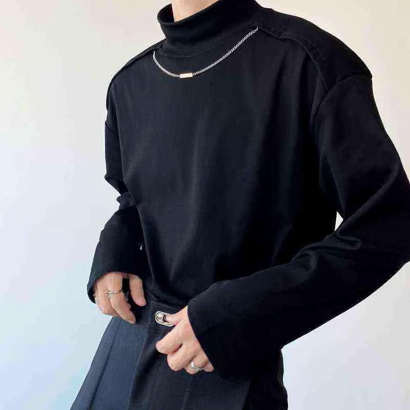 T-shirt Men Stand Collar with Long Sleeve Chain Men's T Korean Streetwear Fashion Inner Match Top Tees Shirts Man Tshirts T220808
