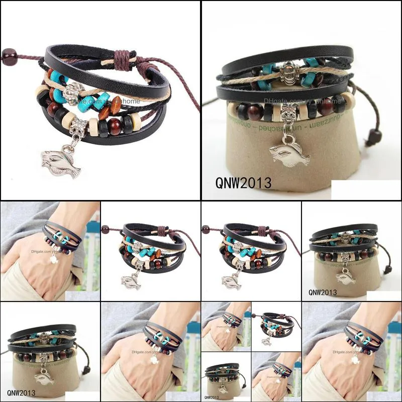 leather bracelet hot jewelry bracelet for women men fish pattern charm infinity bracelet yydhhome