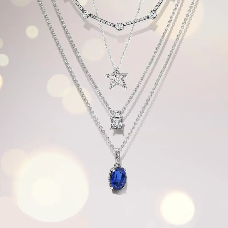 Kedjor Vintermode 100% högkvalitativ S925 Sterling Silver Star Necklace Collection Temperament Feminine Banket Jewelrychains