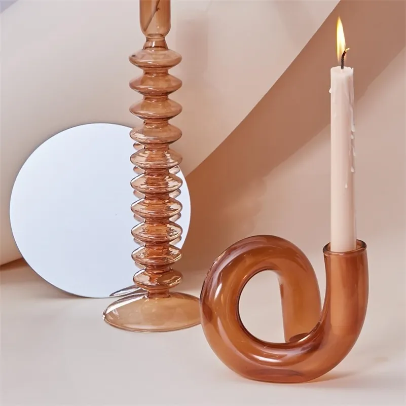 تصميم شمعة الزجاج الملون تصميم لحفل الزفاف مركزية المنزل الديكور حامل الشموع 220809