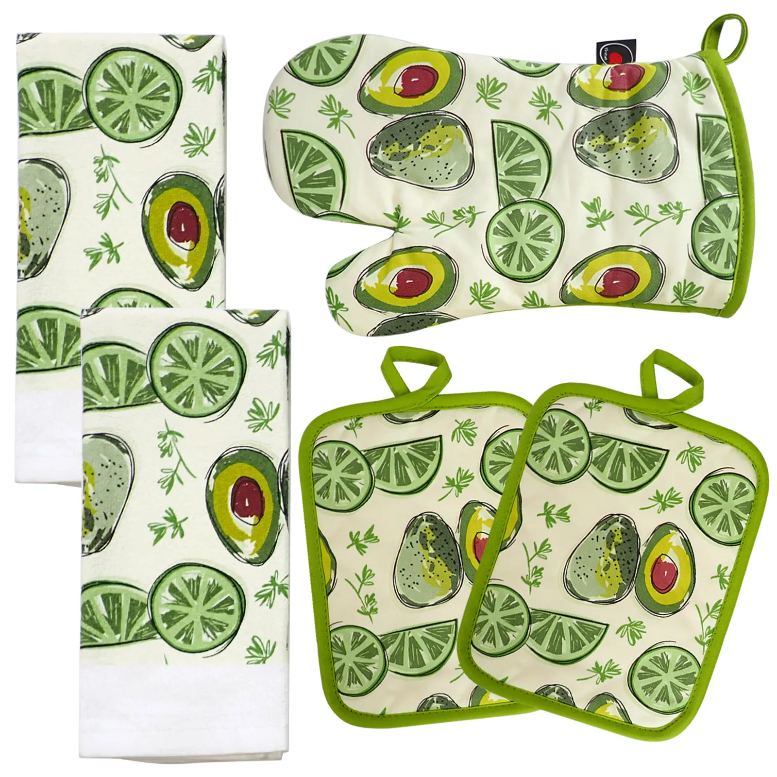 Dish Towel Oven Mitts en potholders zetten 100% katoen voor perfect Gifting Baking Everyday Cooking Duurzaam hittebestendig 5-delige fruit