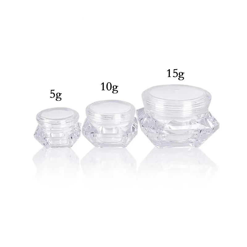 5G 10G 15G Botella acrílica vacía Muestra de cuidado de la piel Camina Dab Jar de bote Diamond Cosmetics Recipiente de embalaje