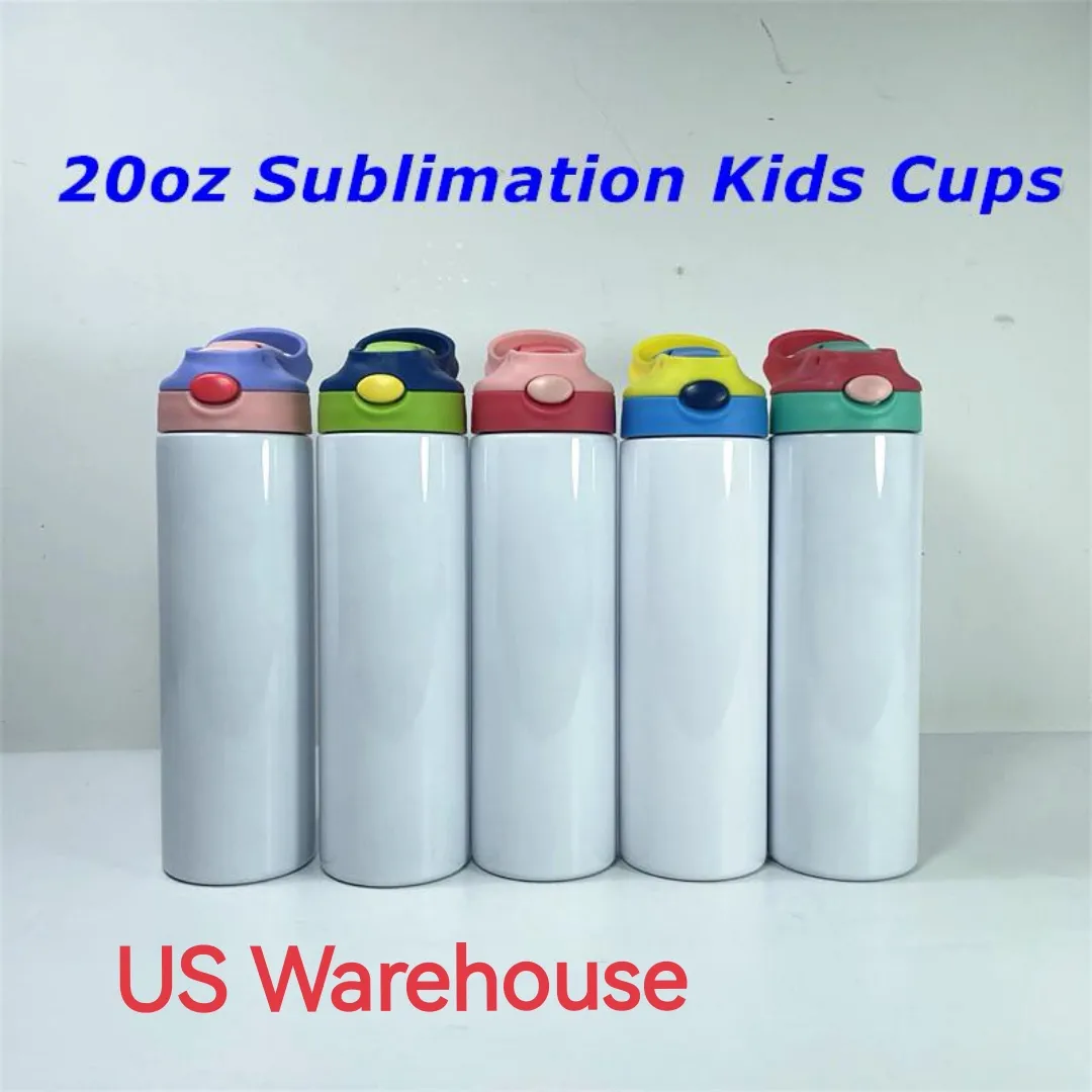 US Warehouse 20oz sublimering barn raka sippy tumlar med lock halm diy bärbar vattenflaska för barn student dricka mugg blandad färg b6