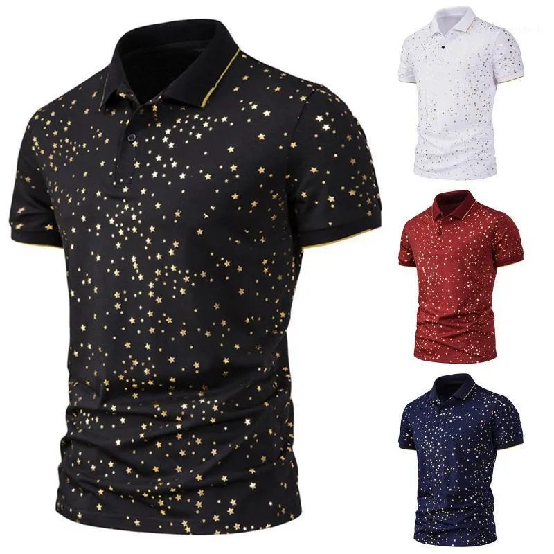 Męskie Polos Summer Sky Bronzing Drukuj Koszule Moda Casual Krótki Rękaw Lapel Camisas Para Hombre Mężczyźni Odzież 2022