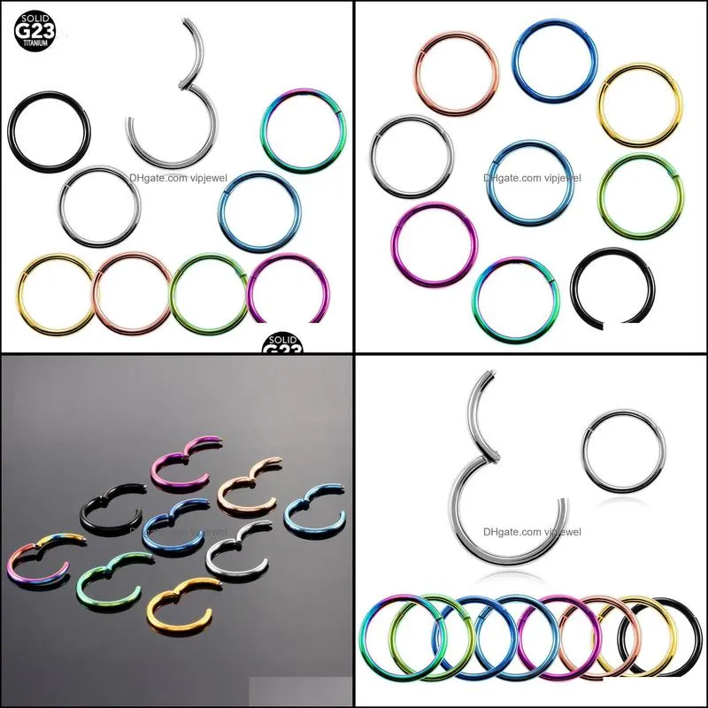 other 10pcs/lot g23 titanium hinged segment septum clicker nose rings nipple ear cartilage tragus lip piercing fashion jewelry