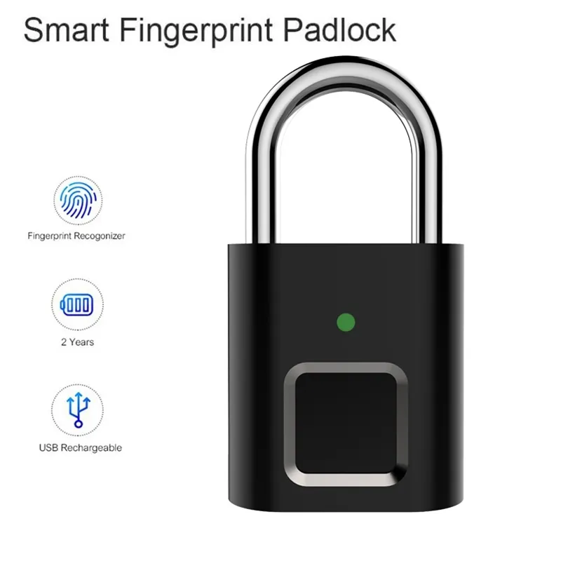 Smart Biometric Thumb Plabclocs Перезаряжаемые дверные блокировки отпечатка пальца Smart Padlock USB без ключа быстрого разблокировки 201013