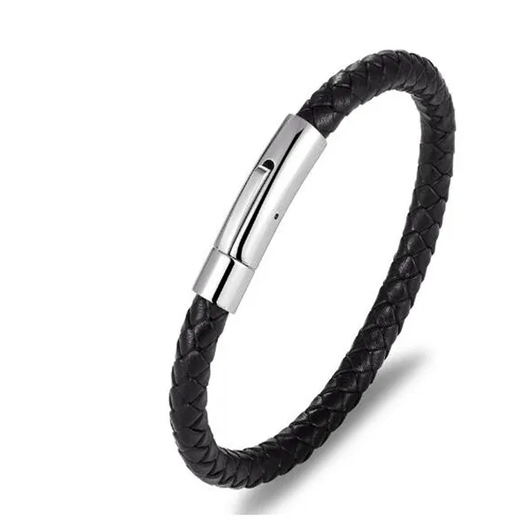 Bracelets porte-bonheur Style classique hommes Bracelet en cuir simple bouton en acier inoxydable noir accessoires neutres tissés à la main bijoux cadeaux GC1058