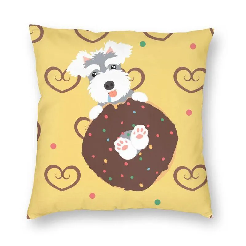 Coussin / oreiller décoratif Love Schnauzer miniature et beignet couvre décoration moderne dessin animé chiot chien coussins pour canapé taie d'oreiller carréec