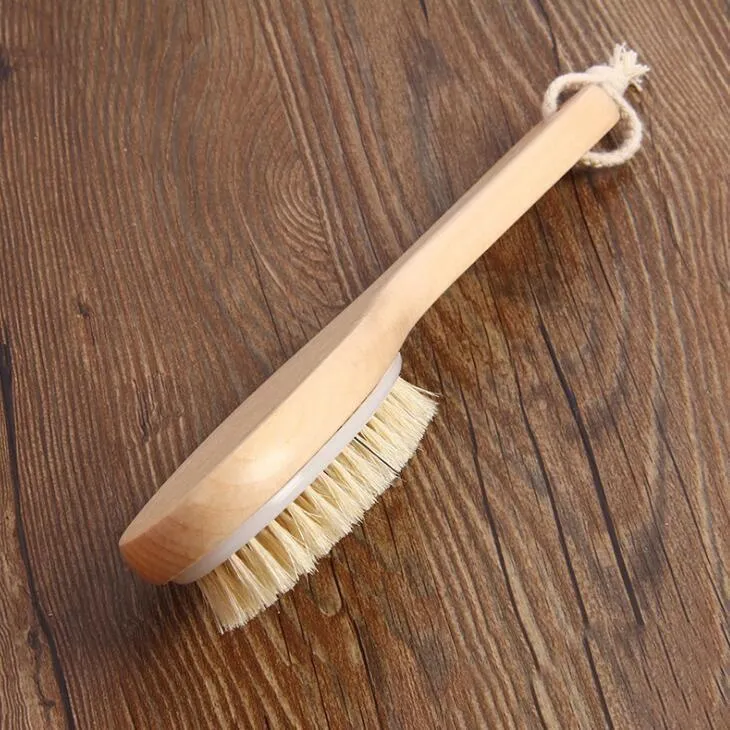 100% Natural Boar Bristle Body Brush with Contoured Wooden Handle Exfoliates Dry Skin Bath Cleaning Brush DH8877