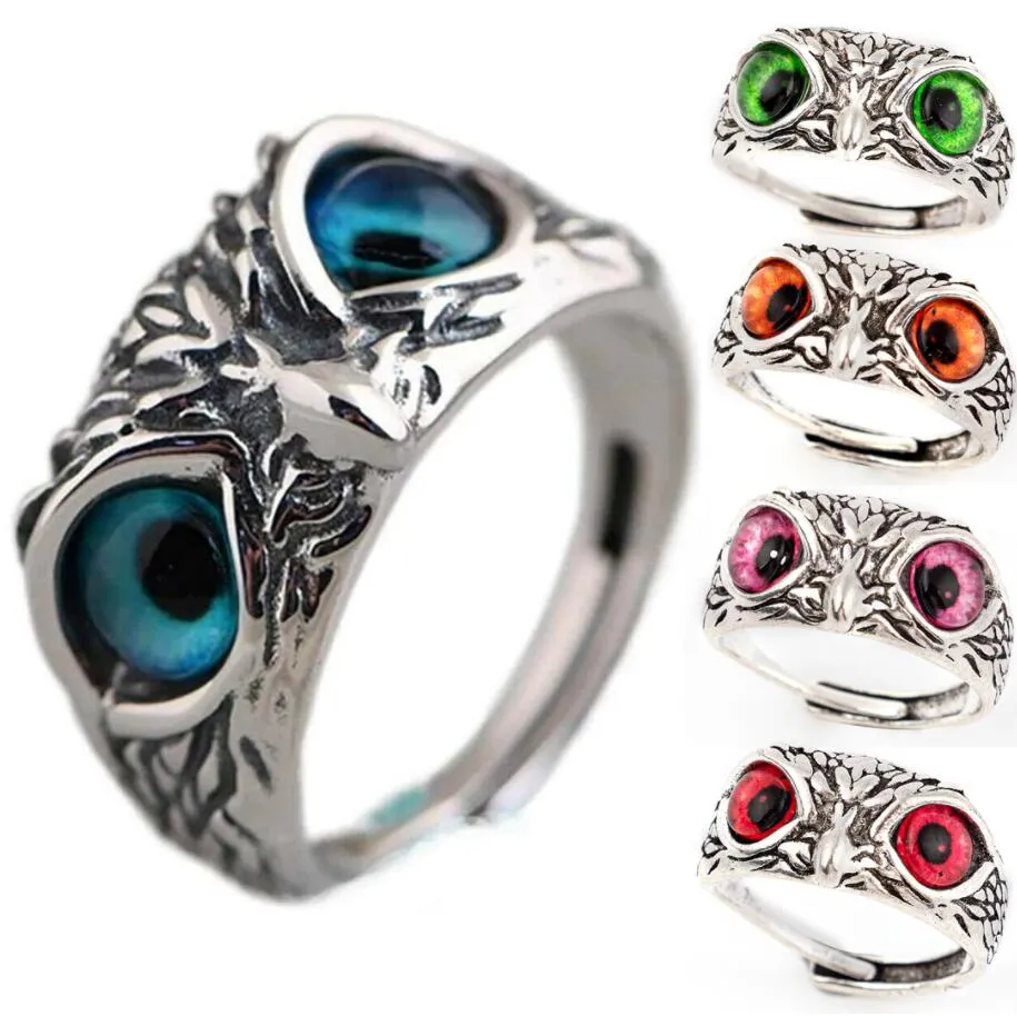 Retro leuke eenvoudige ontwerp uil ring multicolor ogen zilveren kleur mannen vrouwen engagement trouwringen sieraden geschenken